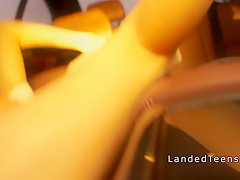 Busty teen takes anal in backseat