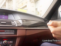 Busty teen takes anal in backseat