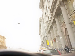 Busty teen takes anal in backseat