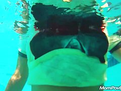 MILF in public pool before porn shoot