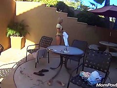 MILF in public pool before porn shoot