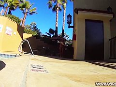 MILF in public pool before porn shoot