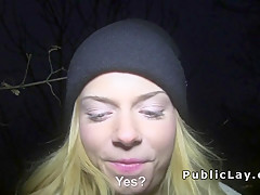 Sexy blonde Euro amateur fucks outdoor