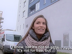 Sexy blonde Euro amateur fucks outdoor