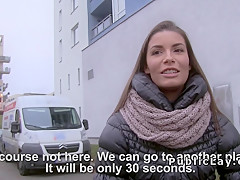 Sexy blonde Euro amateur fucks outdoor