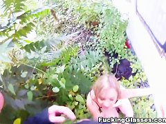 Blonde cutie tricked into outdoor sex