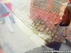 Blonde cutie tricked into outdoor sex