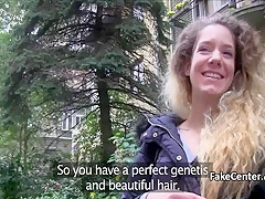 Curly haired babe fucked for cash