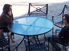 A beautiful girl is stood up by a real loser