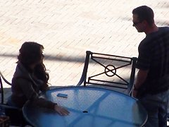 A beautiful girl is stood up by a real loser