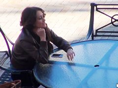 A beautiful girl is stood up by a real loser