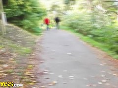 Blonde milf Claudia gets naughty in the woods