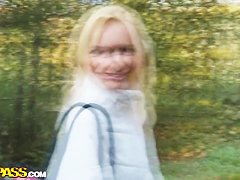 Blonde milf Claudia gets naughty in the woods