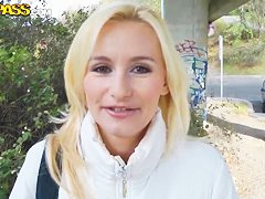Blonde milf Claudia gets naughty in the woods