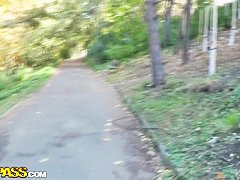 Blonde milf Claudia gets naughty in the woods