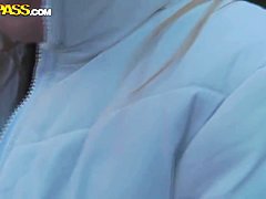 Blonde milf Claudia gets naughty in the woods