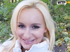 Blonde milf Claudia gets naughty in the woods