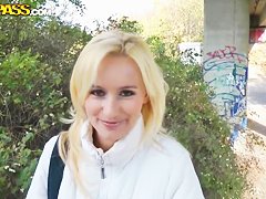 Blonde milf Claudia gets naughty in the woods