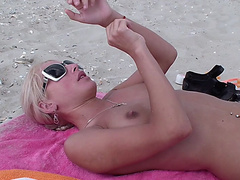 Adele Laurentia in beach video with a blonde amateur girl giving bj