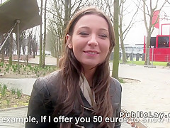 Hot brunette amateur sucks outdoor
