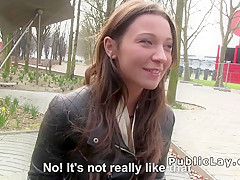Hot brunette amateur sucks outdoor