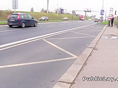 After flashing tits babe fucking outdoor
