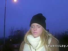 Blonde takes money for fifteen mins sex in public