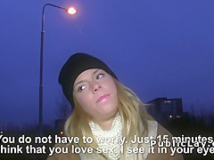 Blonde takes money for fifteen mins sex in public