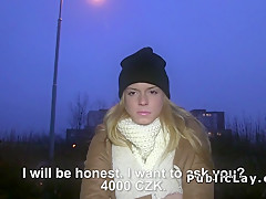 Blonde takes money for fifteen mins sex in public
