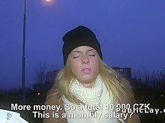 Blonde takes money for fifteen mins sex in public