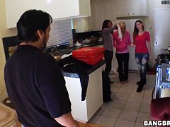 Allie Haze and her gals invite pool repair foremen