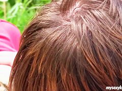 Teen Bella gets pussy fucked and jizzed outdoors