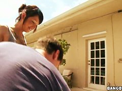 Hot dark haired Coco Velvett does deep throat by the pool