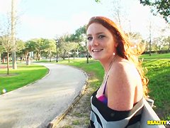 Hot read head Lindsey seduces Josh by showing him her laps and shoulders