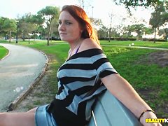 Hot read head Lindsey seduces Josh by showing him her laps and shoulders