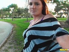 Hot read head Lindsey seduces Josh by showing him her laps and shoulders