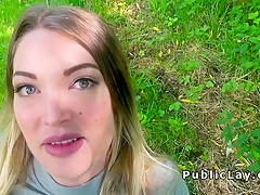 Blonde Brit flashing big tits outdoor