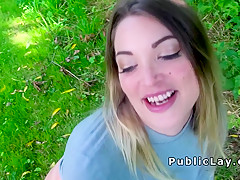 Blonde Brit flashing big tits outdoor