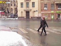 Hot redhead babe Payton getting public asshole penetration outdoors