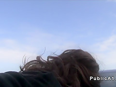 Busty student bangs huge dick outdoor