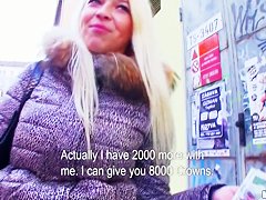 Beautiful blonde curve Karol walks on the streets and thinks about sex