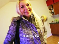 Beautiful blonde curve Karol walks on the streets and thinks about sex