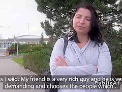 Natural busty Euro babe bangs in car in public