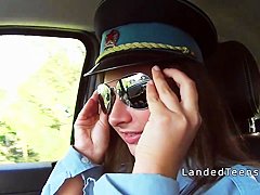 Teen police woman sucking dick in car