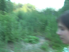 Monica B. in sexy girl gives head while in a public park