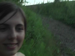 Monica B. in sexy girl gives head while in a public park