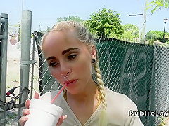 Lovely blonde gets huge cock in public