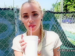 Lovely blonde gets huge cock in public