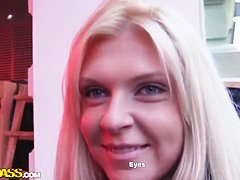 Attractive blonde Amy gets filmed in close up