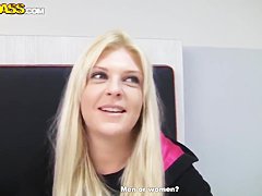 Attractive blonde Amy gets filmed in close up